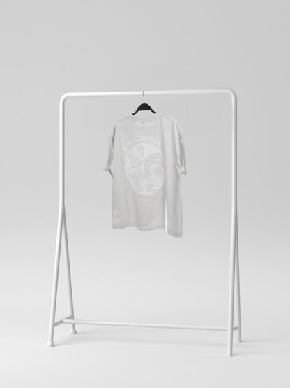 STAY CURIOUS FISHEYE BOXY TEE - PEBBLE