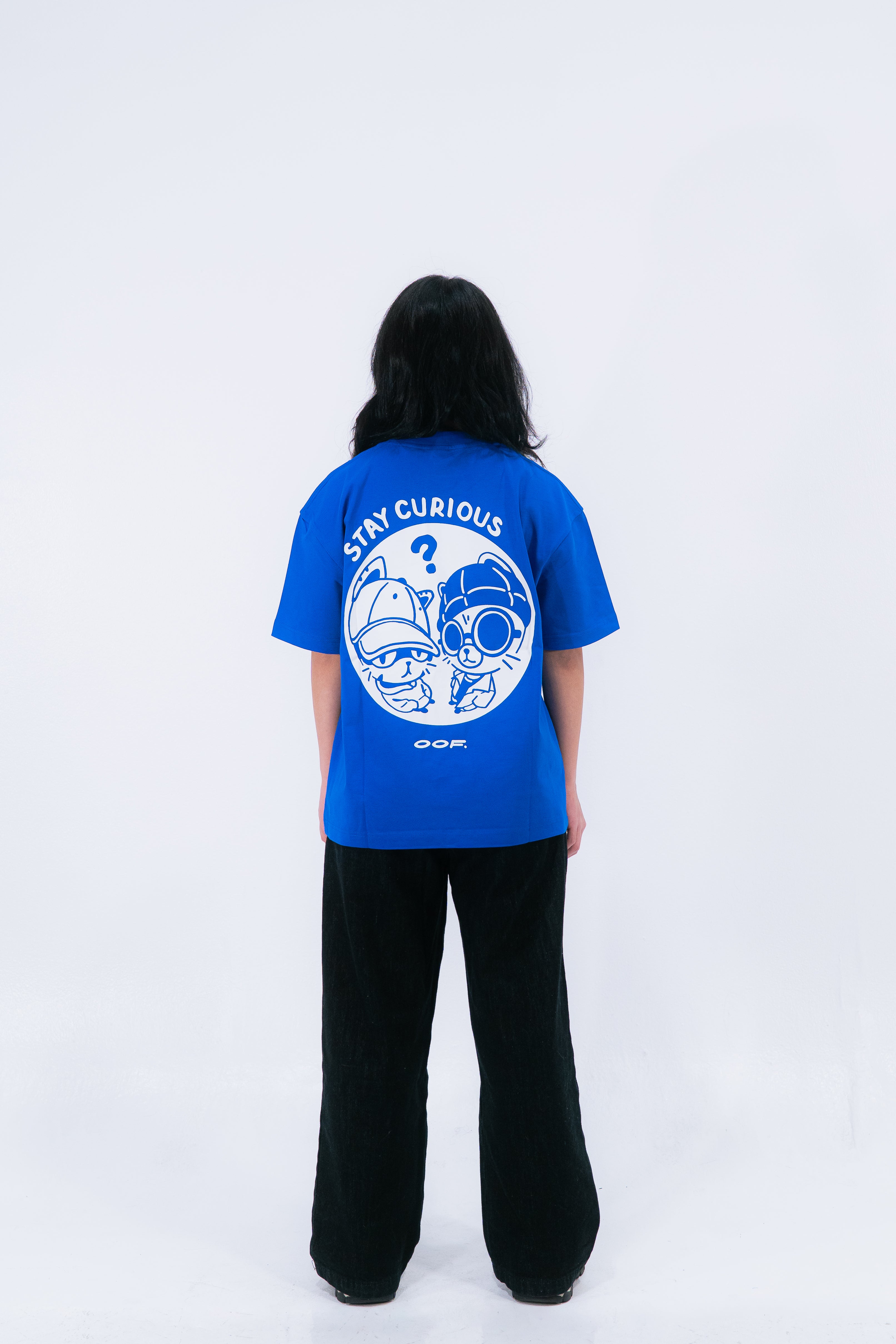STAY CURIOUS FISHEYE BOXY TEE - COBALT