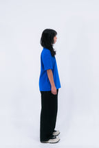 STAY CURIOUS FISHEYE BOXY TEE - COBALT