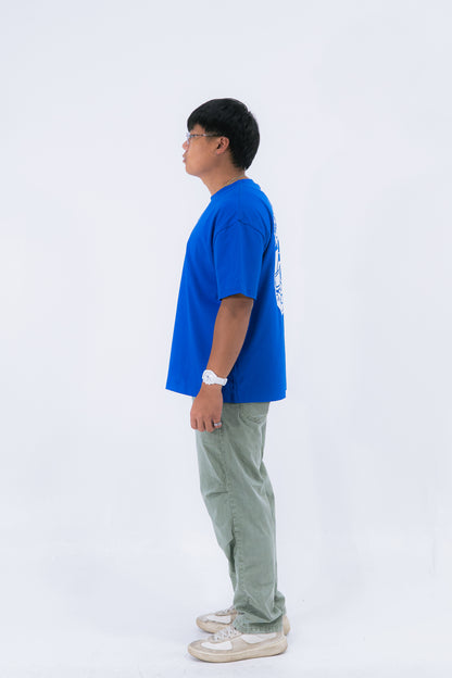 STAY CURIOUS FISHEYE BOXY TEE - COBALT